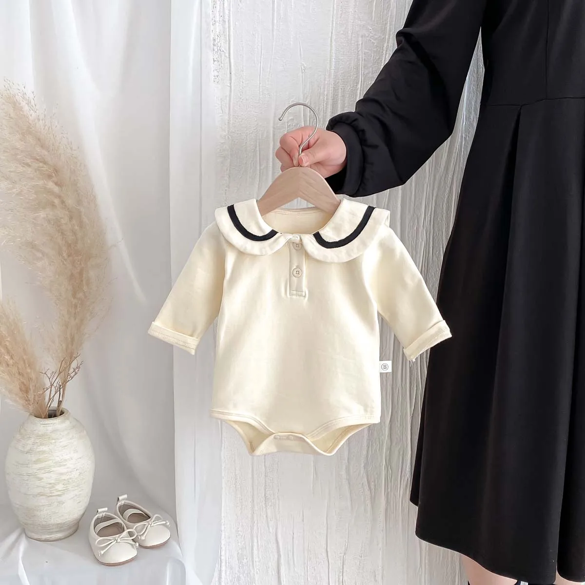 Ins Korean Style Children's Wear Cute College Style Long Sleeve Lapel Jumpsuit Cute Contrast Jumpsuit