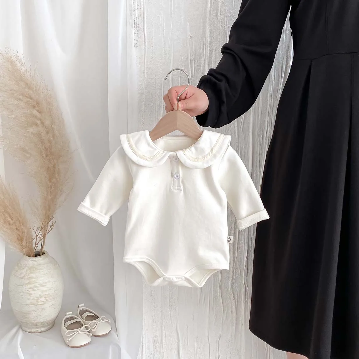 Ins Korean Style Children's Wear Cute College Style Long Sleeve Lapel Jumpsuit Cute Contrast Jumpsuit