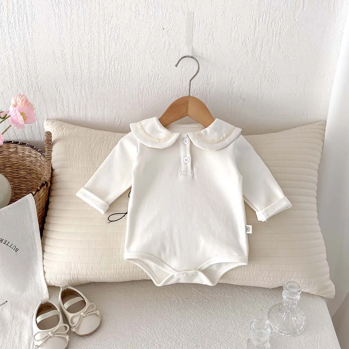 Ins Korean Style Children's Wear Cute College Style Long Sleeve Lapel Jumpsuit Cute Contrast Jumpsuit