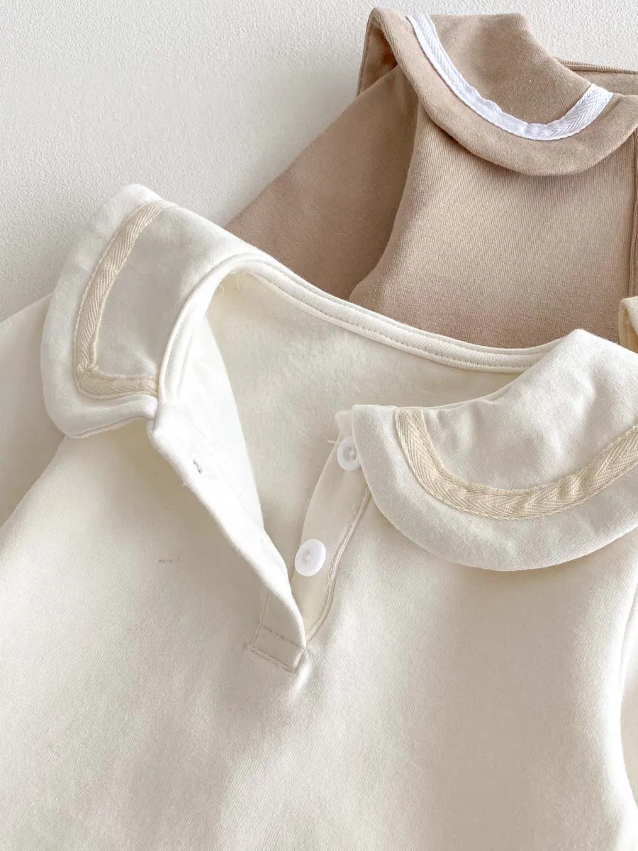 Ins Korean Style Children's Wear Cute College Style Long Sleeve Lapel Jumpsuit Cute Contrast Jumpsuit