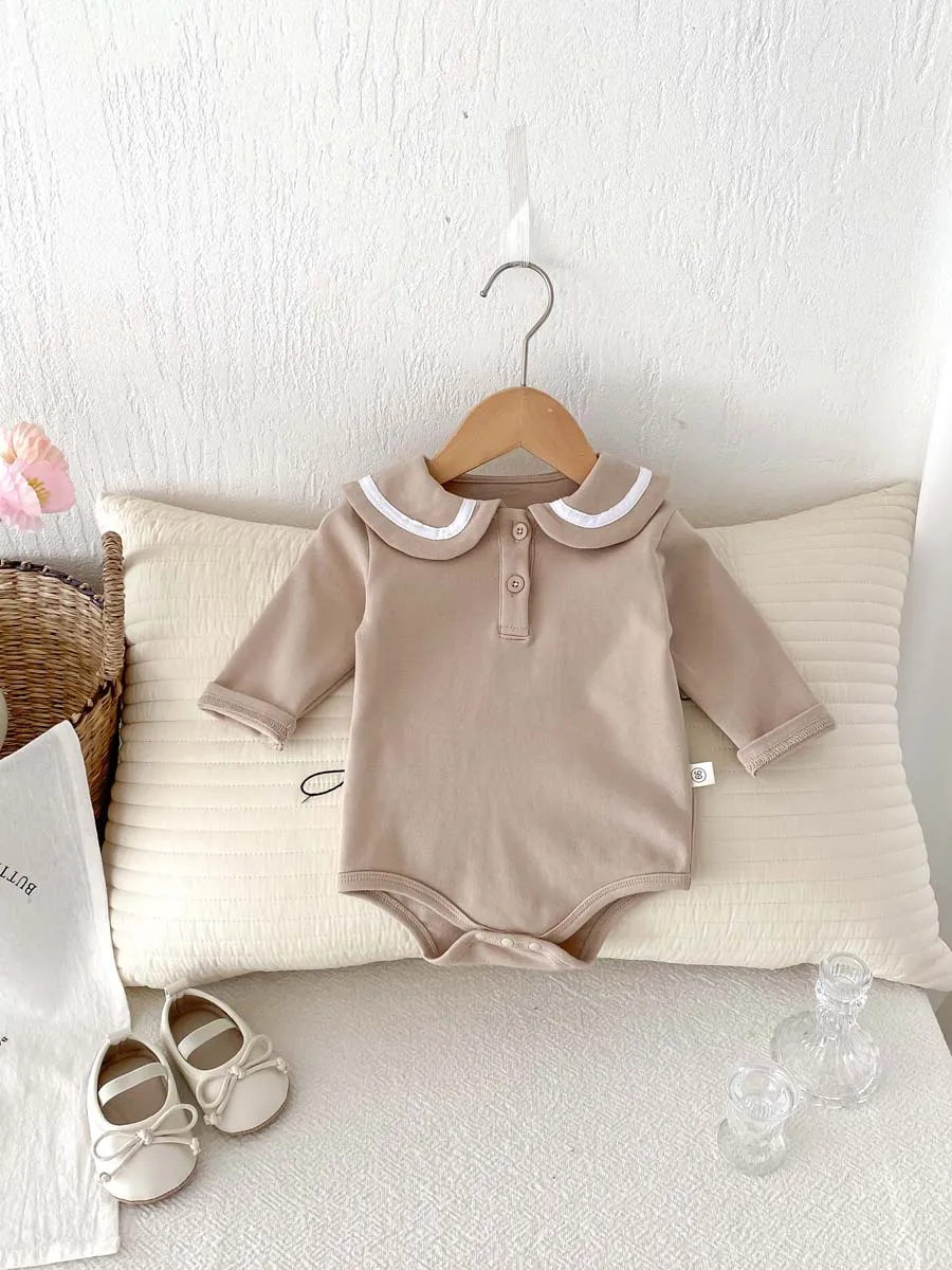 Ins Korean Style Children's Wear Cute College Style Long Sleeve Lapel Jumpsuit Cute Contrast Jumpsuit
