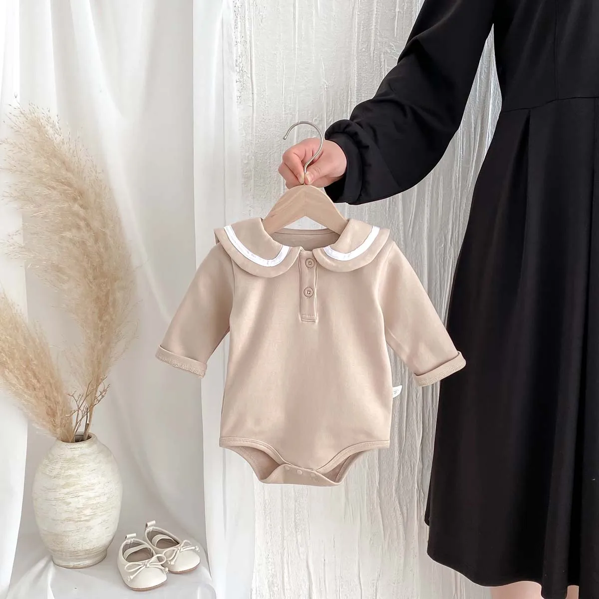 Ins Korean Style Children's Wear Cute College Style Long Sleeve Lapel Jumpsuit Cute Contrast Jumpsuit