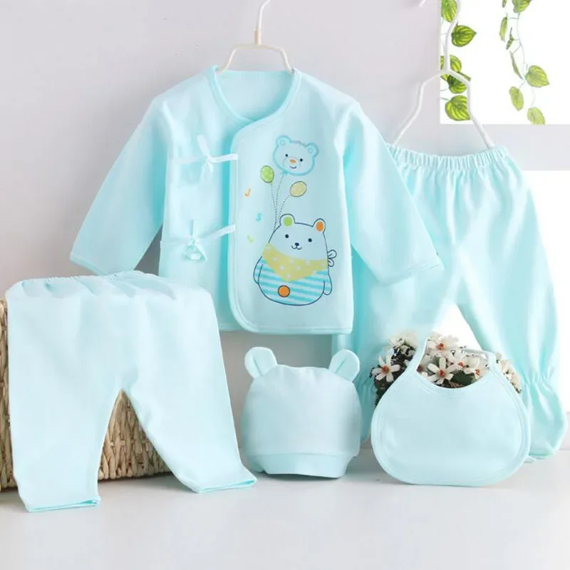 5 Pcs/set Newborn Baby 0-3 Month Clothing Set Babies T-Shirt Pants Hat Boy Girl Clothes Cotton Set
