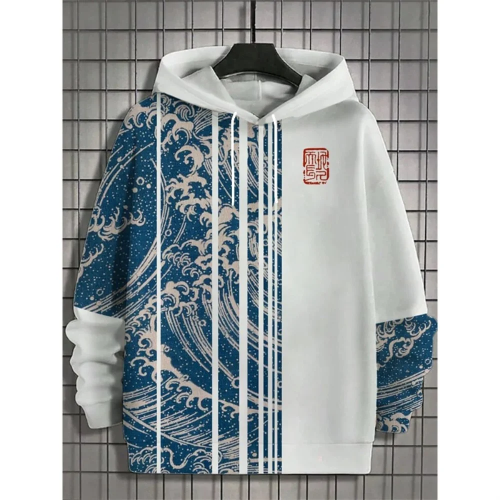 Japanese Harajuku 3D Printed Hoodies For Men Mountain Cat Tentacle Graphic Pullover Sweatshirts Casual Loose Hooded Long Sleeves