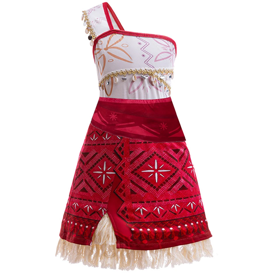 New Movie Moana 2 Dress Girls Cosplay Vaiana Princess Costume Girls One-Shoulder Suspender Dress Accessories Set
