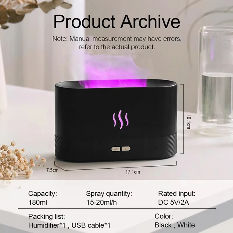 Vissko Aroma Flame Diffuser 180ML Air Humidifier Ultrasonic Aromatherapy Cool Mist Maker Essential Oil Lamp Difusers For Home