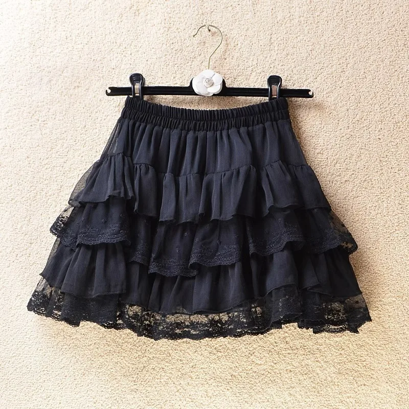 Elastic Gothic Lace Tutu Skirt Women Black Mesh Detail Petticoat Sexy Mini Tulle Skirts Party Club Wear Dancer