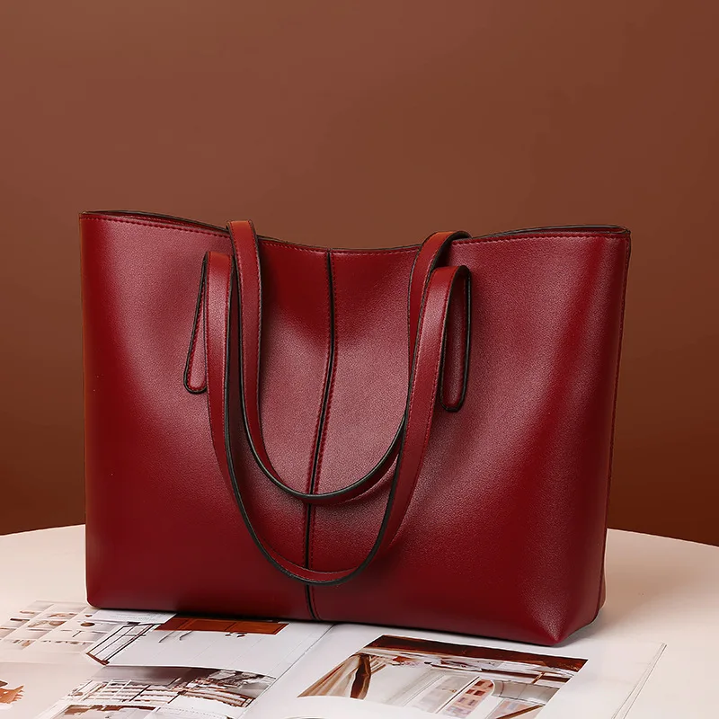Women's Tote Bags Simple Large Capacity Femal Shoulder Bag Solid Color Commuter Leather Hand Bags Ladies Top Handle Bags