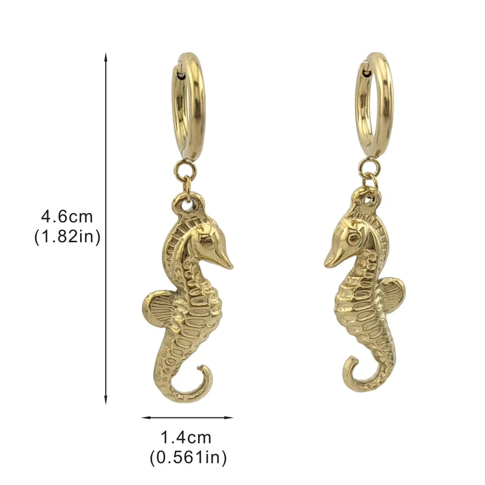 New In Hot 316 Stainless Steel Gold Plated Fish Earrings Woman Sea Animal Pendant Hoop Earrings