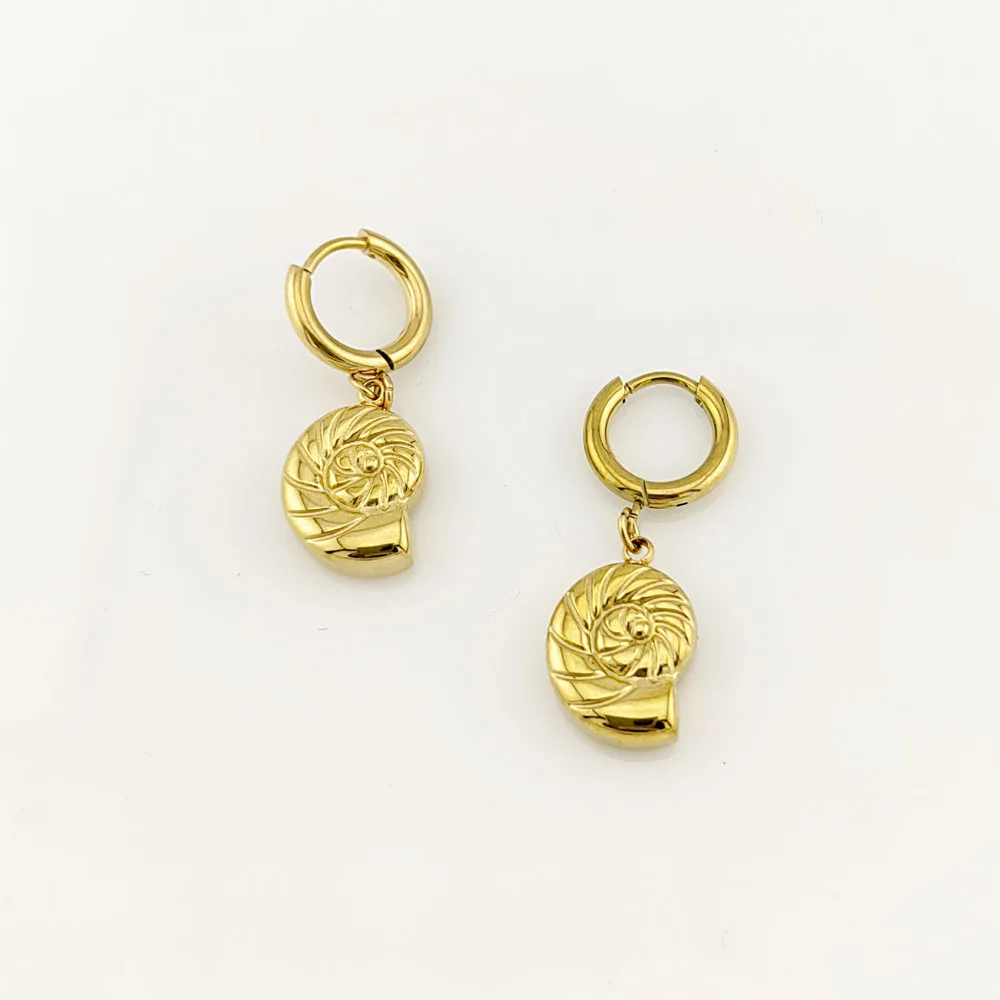 New In Hot 316 Stainless Steel Gold Plated Fish Earrings Woman Sea Animal Pendant Hoop Earrings