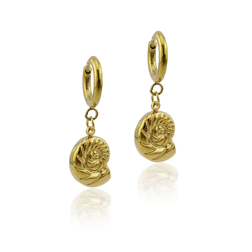 New In Hot 316 Stainless Steel Gold Plated Fish Earrings Woman Sea Animal Pendant Hoop Earrings
