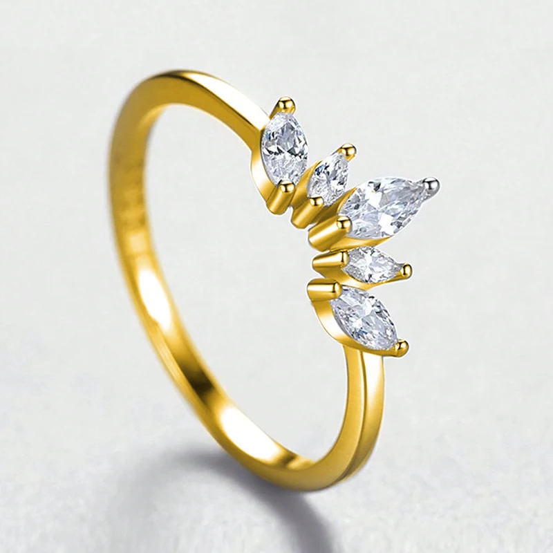 925 Sterling Silver Shiny Zircon crown Rings for Women Wedding Engagement Fashion Elegant Gold Color new in Fine Jewelry