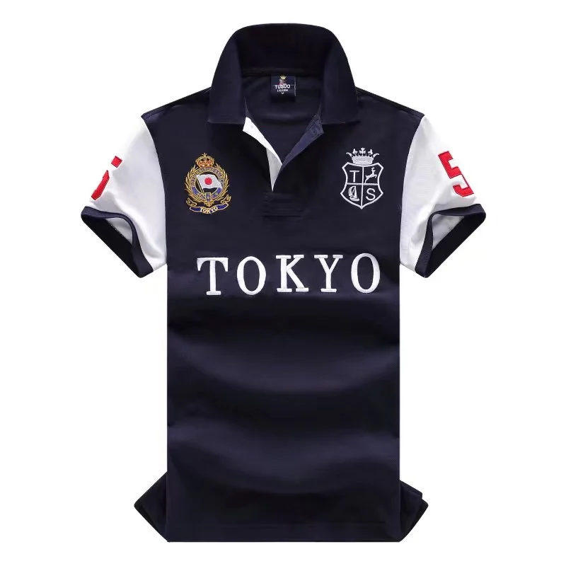 Men's Polo Shirt Tokyo Japan Royal Short Sleeve Leisure Sports Party Cotton Embroidered Luxury Contrast Color Original Design