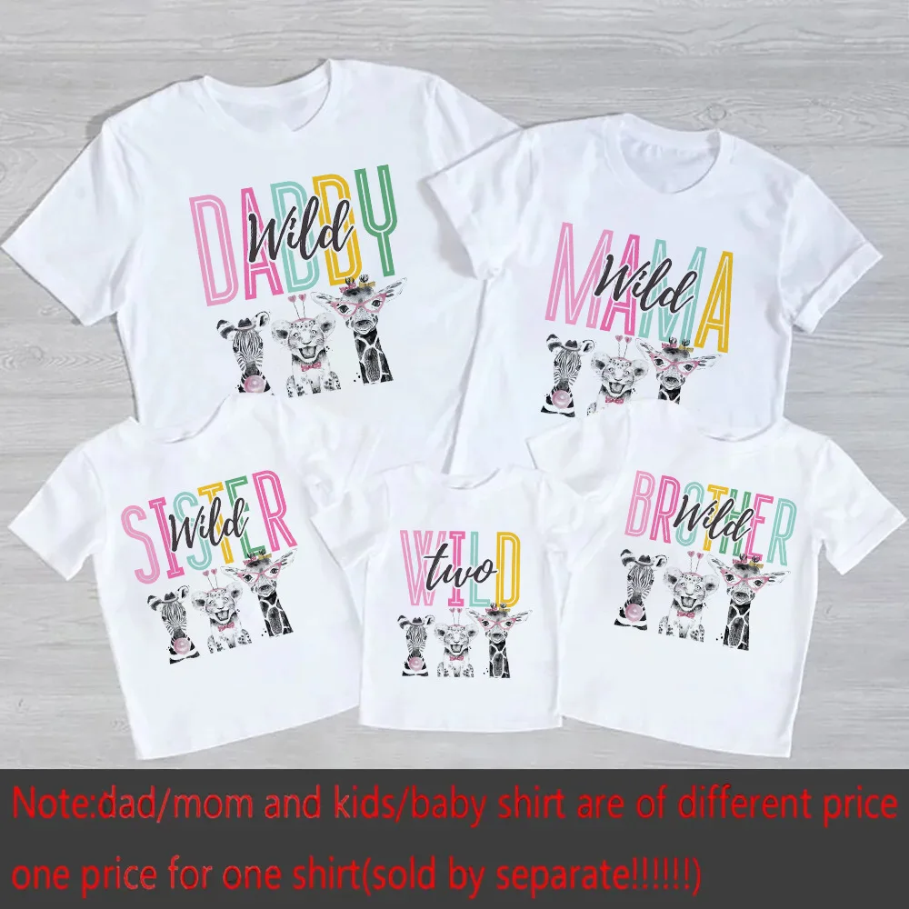 Wild Two Animal Printed Family Matching Shirts Jungle Party Dad Mom Sis Bro Kids Matching Outfit T-shirt Birthday Family Clothes