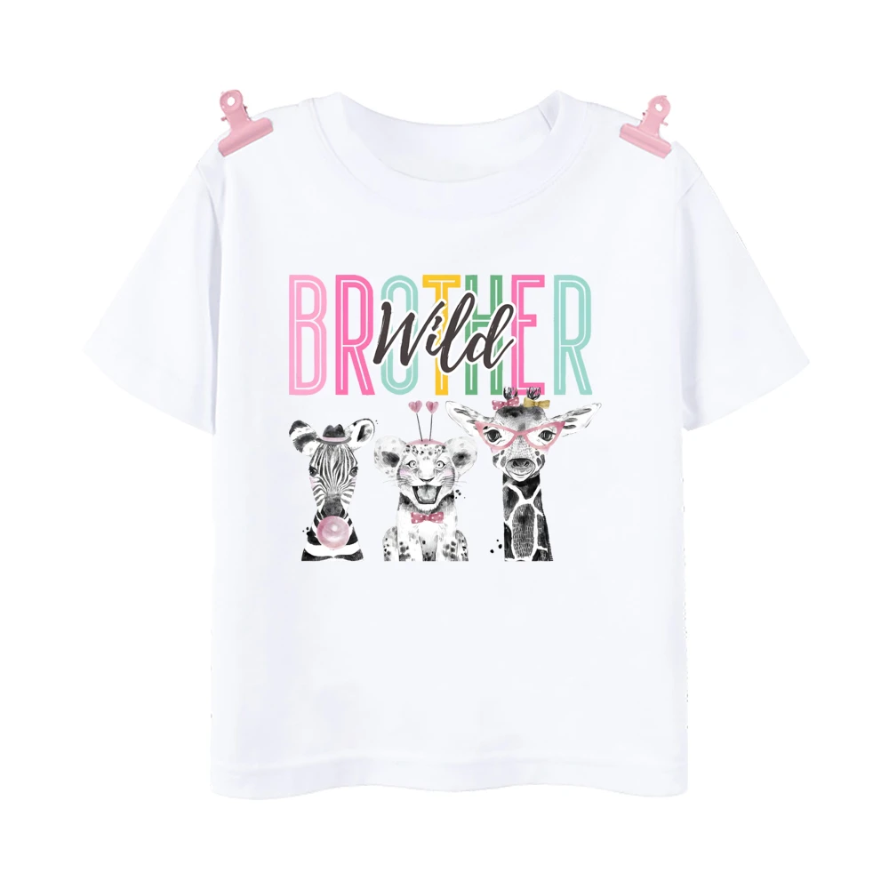 Wild Two Animal Printed Family Matching Shirts Jungle Party Dad Mom Sis Bro Kids Matching Outfit T-shirt Birthday Family Clothes