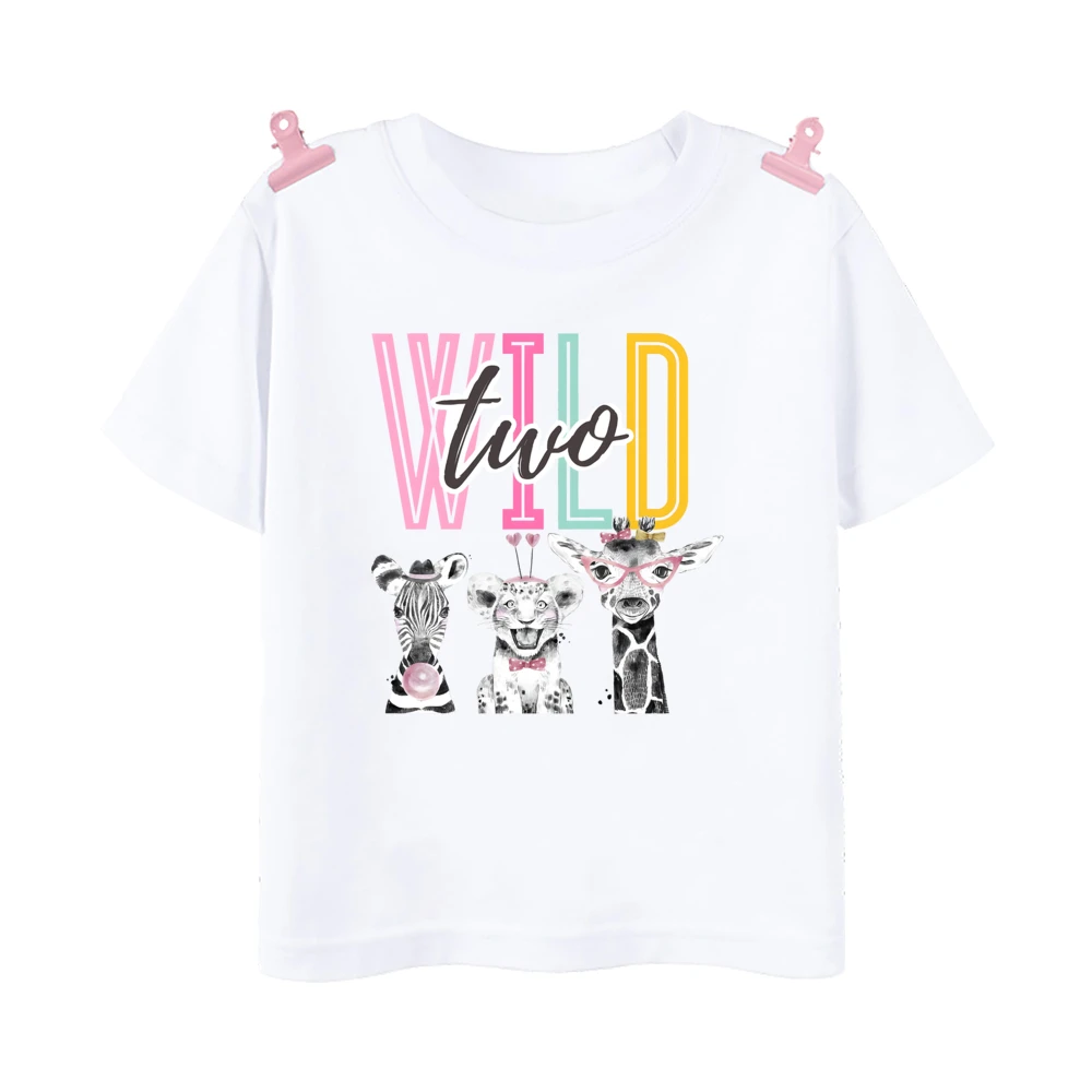 Wild Two Animal Printed Family Matching Shirts Jungle Party Dad Mom Sis Bro Kids Matching Outfit T-shirt Birthday Family Clothes