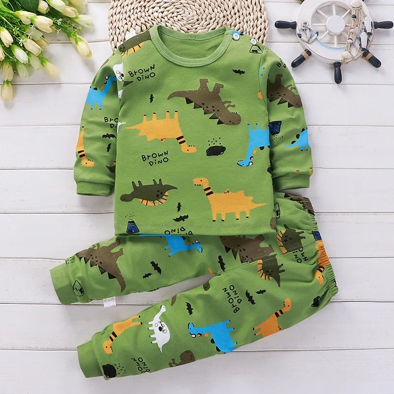 Girls Pink Pajamas Suits Long Sleeve Underwear New Child Casual Cotton Soft Tops+Pants Baby Cartoon Print Home Wear Two Piece