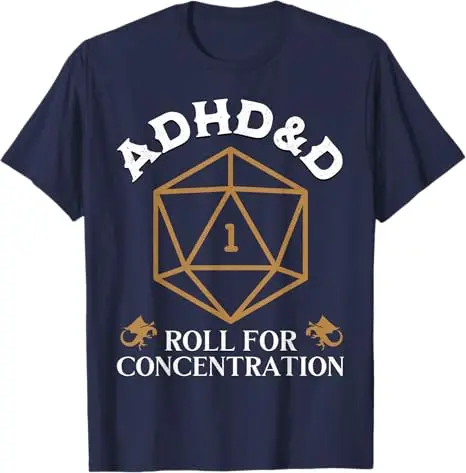 Vintage ADHD&D Roll for Concentration DnD Men Women T-Shirt RPGs Gamer Graphic Outfit Funny Saying Tee Short Sleeve Blouses Gift