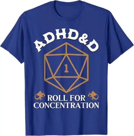 Vintage ADHD&D Roll for Concentration DnD Men Women T-Shirt RPGs Gamer Graphic Outfit Funny Saying Tee Short Sleeve Blouses Gift