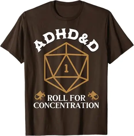 Vintage ADHD&D Roll for Concentration DnD Men Women T-Shirt RPGs Gamer Graphic Outfit Funny Saying Tee Short Sleeve Blouses Gift