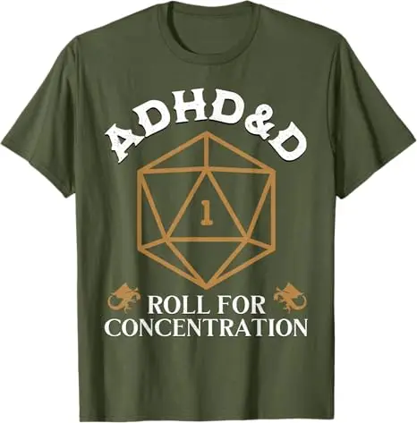 Vintage ADHD&D Roll for Concentration DnD Men Women T-Shirt RPGs Gamer Graphic Outfit Funny Saying Tee Short Sleeve Blouses Gift