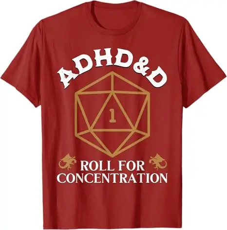 Vintage ADHD&D Roll for Concentration DnD Men Women T-Shirt RPGs Gamer Graphic Outfit Funny Saying Tee Short Sleeve Blouses Gift