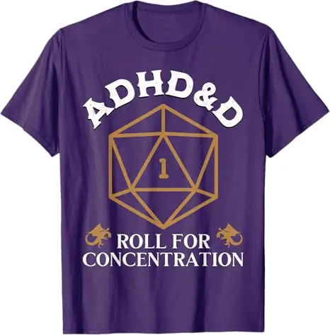 Vintage ADHD&D Roll for Concentration DnD Men Women T-Shirt RPGs Gamer Graphic Outfit Funny Saying Tee Short Sleeve Blouses Gift