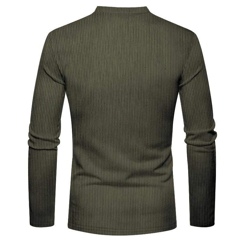 New Men's Long Sleeve T-shirt Spring And Autumn Comfortable Corduroy Fake Pocket Daily Casual Henry Shirt Fashion Men's Clothing