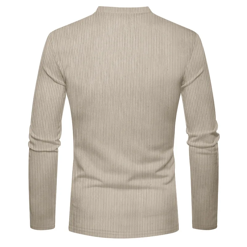 New Men's Long Sleeve T-shirt Spring And Autumn Comfortable Corduroy Fake Pocket Daily Casual Henry Shirt Fashion Men's Clothing