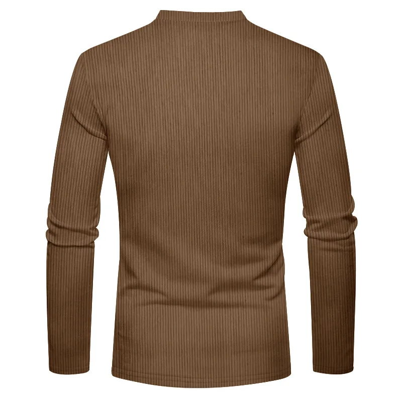New Men's Long Sleeve T-shirt Spring And Autumn Comfortable Corduroy Fake Pocket Daily Casual Henry Shirt Fashion Men's Clothing