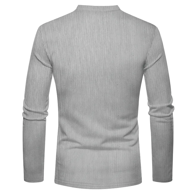 New Men's Long Sleeve T-shirt Spring And Autumn Comfortable Corduroy Fake Pocket Daily Casual Henry Shirt Fashion Men's Clothing