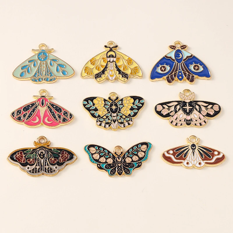 Leslie 10pcs Beautiful Enamel Insect Flower Moon Star Moth Butterfly Charms for Earrings Necklace Jewelry Making Accessories