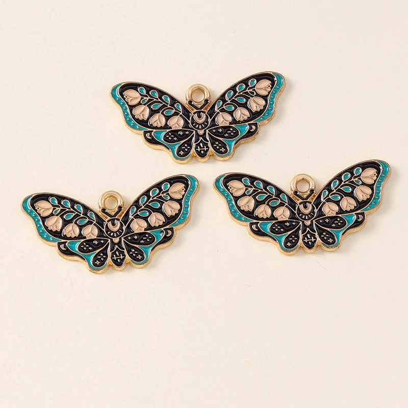 Leslie 10pcs Beautiful Enamel Insect Flower Moon Star Moth Butterfly Charms for Earrings Necklace Jewelry Making Accessories