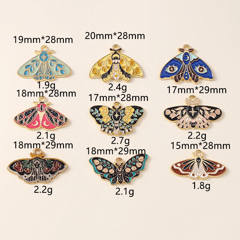 Leslie 10pcs Beautiful Enamel Insect Flower Moon Star Moth Butterfly Charms for Earrings Necklace Jewelry Making Accessories
