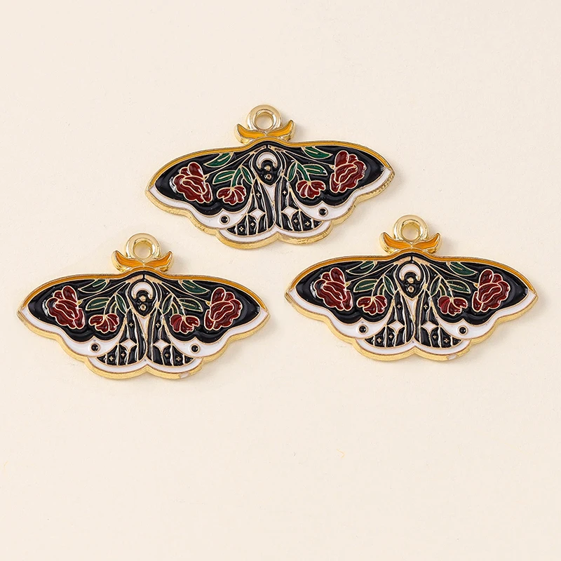 Leslie 10pcs Beautiful Enamel Insect Flower Moon Star Moth Butterfly Charms for Earrings Necklace Jewelry Making Accessories