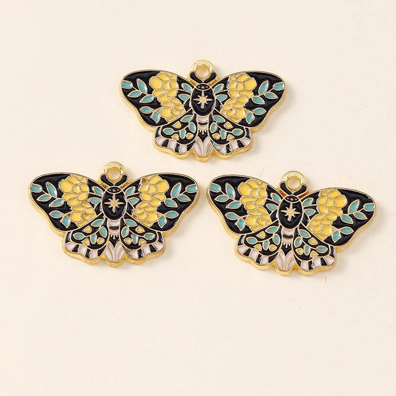Leslie 10pcs Beautiful Enamel Insect Flower Moon Star Moth Butterfly Charms for Earrings Necklace Jewelry Making Accessories