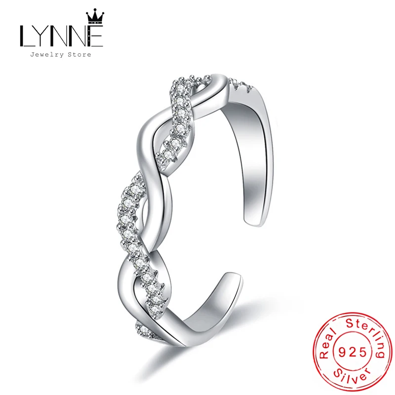 New 925 Sterling Silver Trend Weave Twisted Elegant Adjustable Rings Women&Girl Jewelry Gift Rhinestone Spiral Open Finger Ring