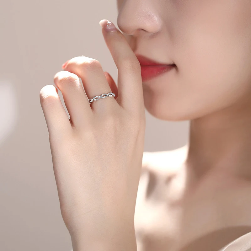 New 925 Sterling Silver Trend Weave Twisted Elegant Adjustable Rings Women&Girl Jewelry Gift Rhinestone Spiral Open Finger Ring