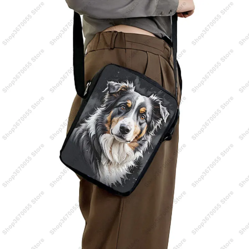 Watercolor Painting German Shepherd Pug Border Collie Chihuahua Dog Pattern Crossbody Bag Women Handbag Messenger Phone Holder