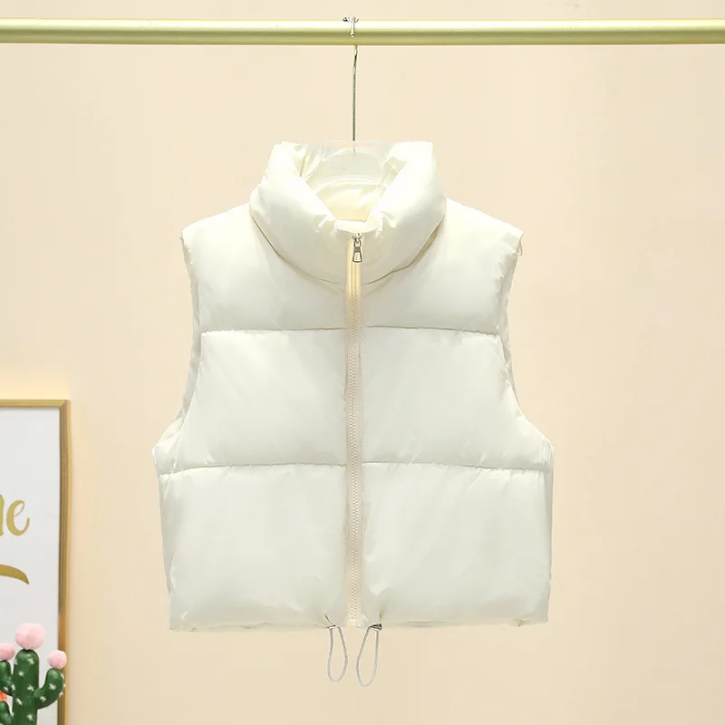 Women Short Cotton Down Vest Sleeveless Warm Stand Up Collar Outerwear Casual Winter Loose Basic Thick Jacket Female Clothes