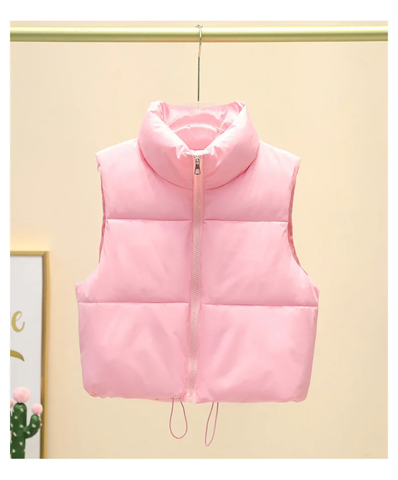 Women Short Cotton Down Vest Sleeveless Warm Stand Up Collar Outerwear Casual Winter Loose Basic Thick Jacket Female Clothes