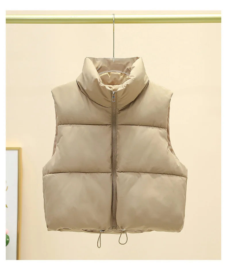 Women Short Cotton Down Vest Sleeveless Warm Stand Up Collar Outerwear Casual Winter Loose Basic Thick Jacket Female Clothes
