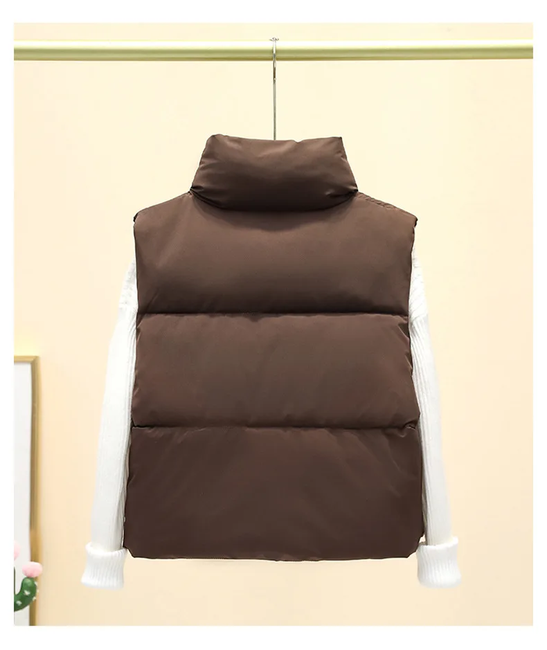Women Short Cotton Down Vest Sleeveless Warm Stand Up Collar Outerwear Casual Winter Loose Basic Thick Jacket Female Clothes