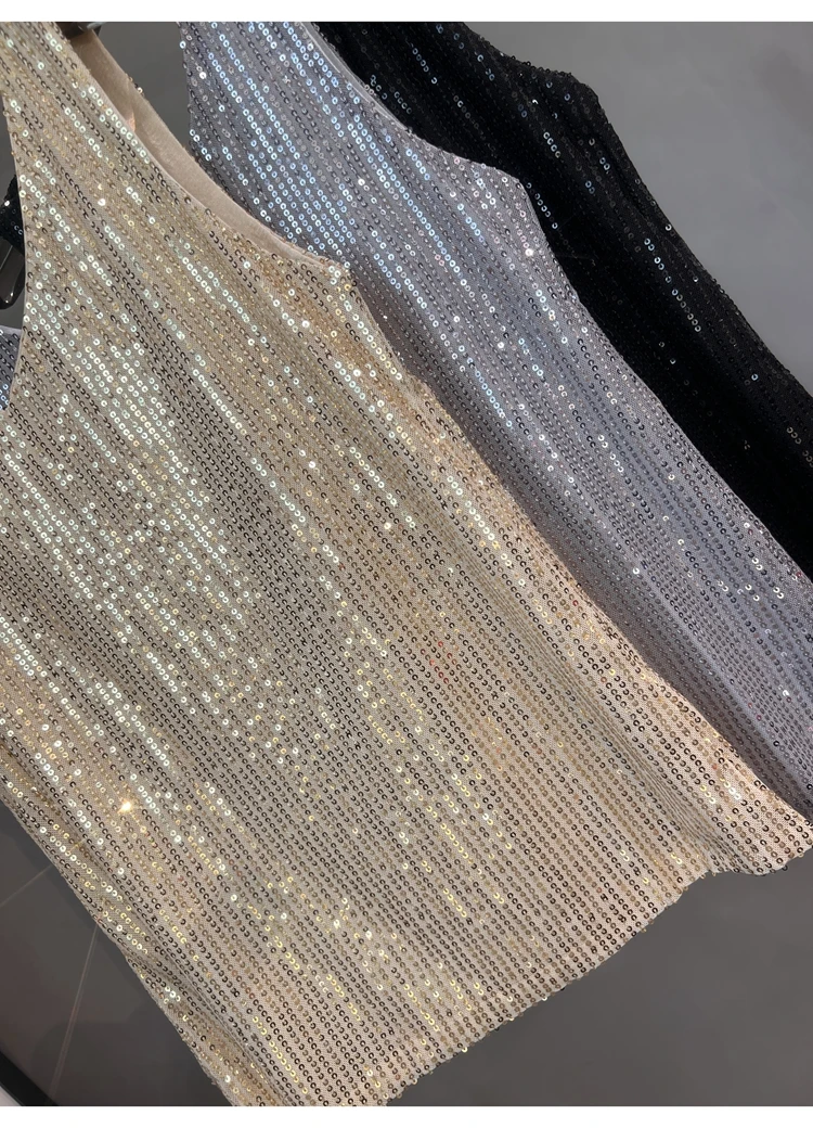 2024 New European and American Sequined V-neck Vest Worn Inside A Suit Bottoming Shirt and Worn Outside A Sparkling Top