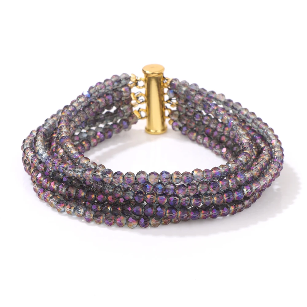 Blue Glass Crystal Miyuki Bracelet Bohemia Multi layered Faceted Crystal Beads Bracelets For Women Men Magnetic Buckle Jewelry