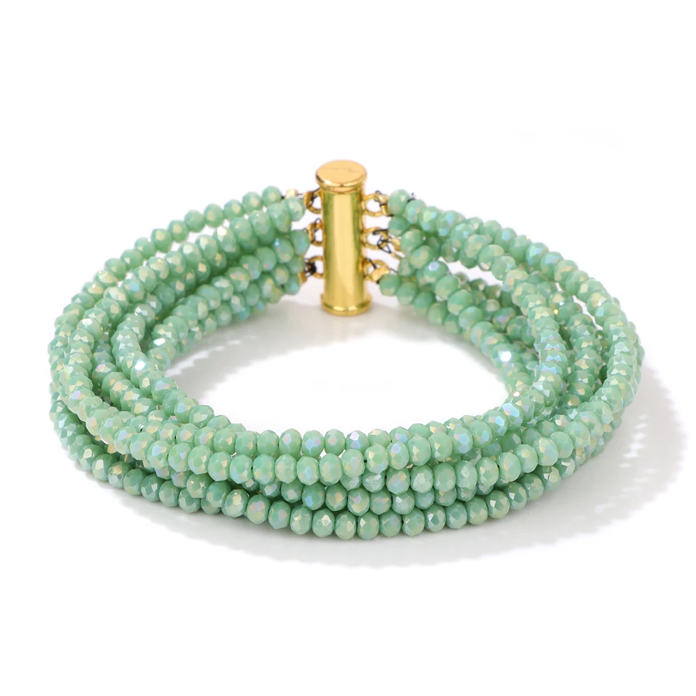 Blue Glass Crystal Miyuki Bracelet Bohemia Multi layered Faceted Crystal Beads Bracelets For Women Men Magnetic Buckle Jewelry