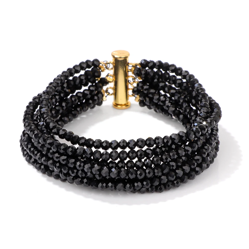 Blue Glass Crystal Miyuki Bracelet Bohemia Multi layered Faceted Crystal Beads Bracelets For Women Men Magnetic Buckle Jewelry
