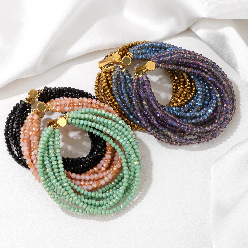 Blue Glass Crystal Miyuki Bracelet Bohemia Multi layered Faceted Crystal Beads Bracelets For Women Men Magnetic Buckle Jewelry