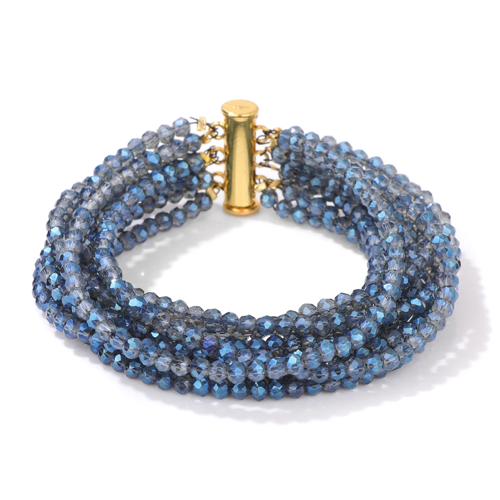 Blue Glass Crystal Miyuki Bracelet Bohemia Multi layered Faceted Crystal Beads Bracelets For Women Men Magnetic Buckle Jewelry