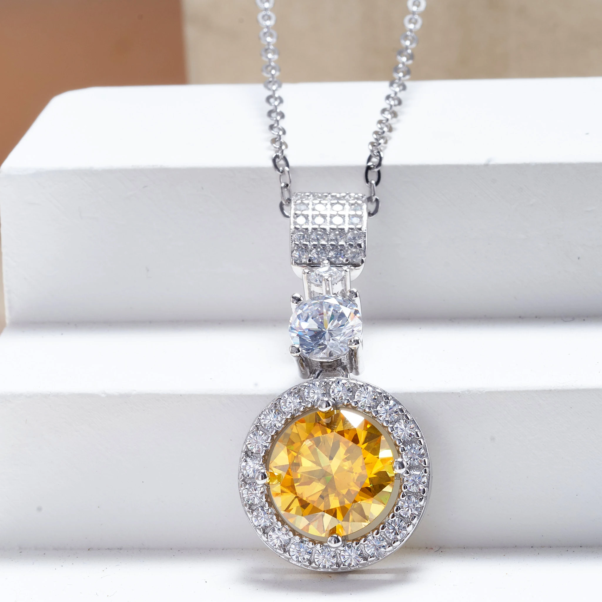 5ct Moissanite Diamond Pendant Necklace with Certificate Blue Green Pink Color Round Shape D Color VVS Moissanite Jewelry Gift
